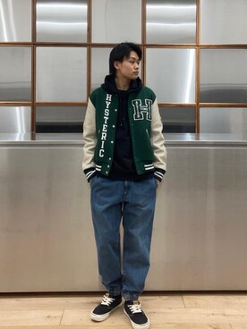 「でにむ」｜「アイテム（スタジャン）」を使った、Linさん（メンズ・177cm）の冬コーディネート