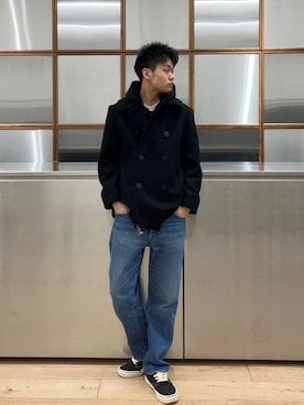 「HYSTERIC GLAMOUR（ヒステリックグラマー）のアイテム（ピーコート）」を使った、Linさん（メンズ・177cm）の冬コーディネート