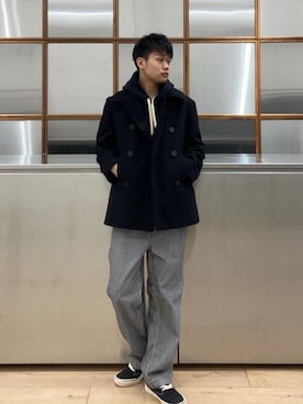 「HYSTERIC GLAMOUR（ヒステリックグラマー）のアイテム（ピーコート）」を使った、Linさん（メンズ・177cm）の冬コーディネート