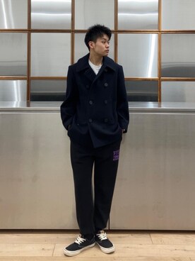 「HYSTERIC GLAMOUR（ヒステリックグラマー）のアイテム（ピーコート）」を使った、Linさん（メンズ・177cm）の冬コーディネート