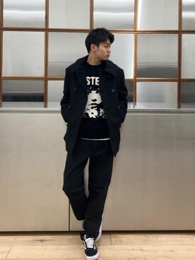 「HYSTERIC GLAMOUR（ヒステリックグラマー）のアイテム（ピーコート）」を使った、Linさん（メンズ・177cm）の冬コーディネート