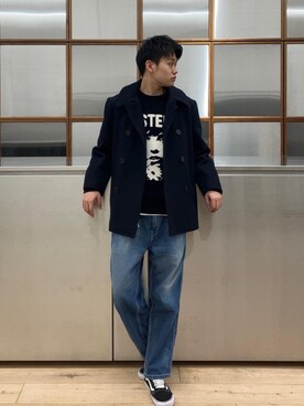 「HYSTERIC GLAMOUR（ヒステリックグラマー）のアイテム（ピーコート）」を使った、Linさん（メンズ・177cm）の冬コーディネート