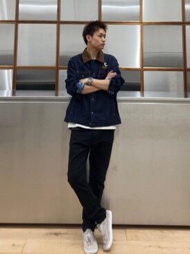 「HYSTERIC GLAMOUR（ヒステリックグラマー）のHYSTERIC HEAVY トラッカージャケット（デニムジャケット）」を使った、Linさん（メンズ・177cm）の秋コーディネート