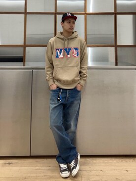 「でにむ」｜「アイテム（キャップ）」を使った、Linさん（メンズ・177cm）の冬コーディネート