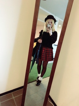 「red」｜「アイテム（ライダースジャケット）」を使った、海月🌈🌻🐈彩花さん（レディース・155cm）の秋コーディネート