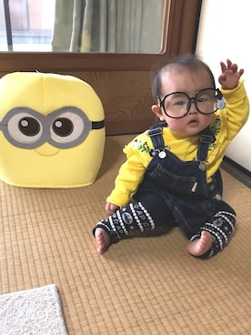 「9ヶ月」｜「アイテム（オールインワン・サロペット）」を使った、おまちゃんさん（キッズ・70cm）の秋コーディネート