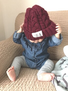 「9ヶ月」｜「アイテム（シャツワンピース）」を使った、おまちゃんさん（キッズ・70cm）の秋コーディネート