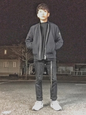 「ADAM ET ROPE'（アダムエロペ）のアイテム（MA-1）」を使った、TAKAさん（メンズ・157cm）の冬コーディネート