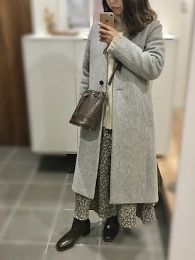 「小花柄ワンピース」｜「アイテム（その他アウター）」を使った、____khr.sさん（レディース・153cm）の冬コーディネート