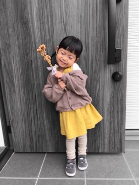 「アイテム（カーディガン/ボレロ）」を使った、____khr.sさん（キッズ・90cm）の冬コーディネート