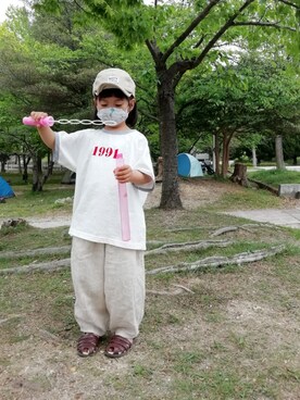 「handmade」｜「アイテム（キャップ）」を使った、____khr.sさん（キッズ・100cm）の春コーディネート