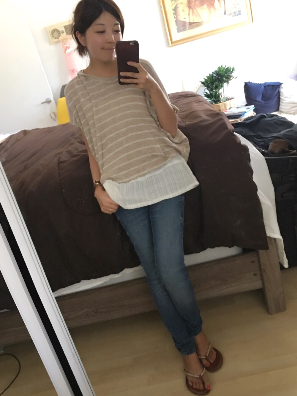 「大人カジュアル、ラクチンコーデ、ZARA、リラックススタイル、vintage、VINTAGE、denim、プチプラ」｜「VINTAGEのアイテム（キャミソール、ホワイト系）」を使った、Gummy Gabさん（レディース・155cm）の夏コーディネートの1枚目の写真
