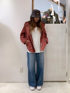 「アイテム（ミリタリージャケット、レッド系）」を使った、nagipiiさん（レディース・163cm）の秋コーディネート