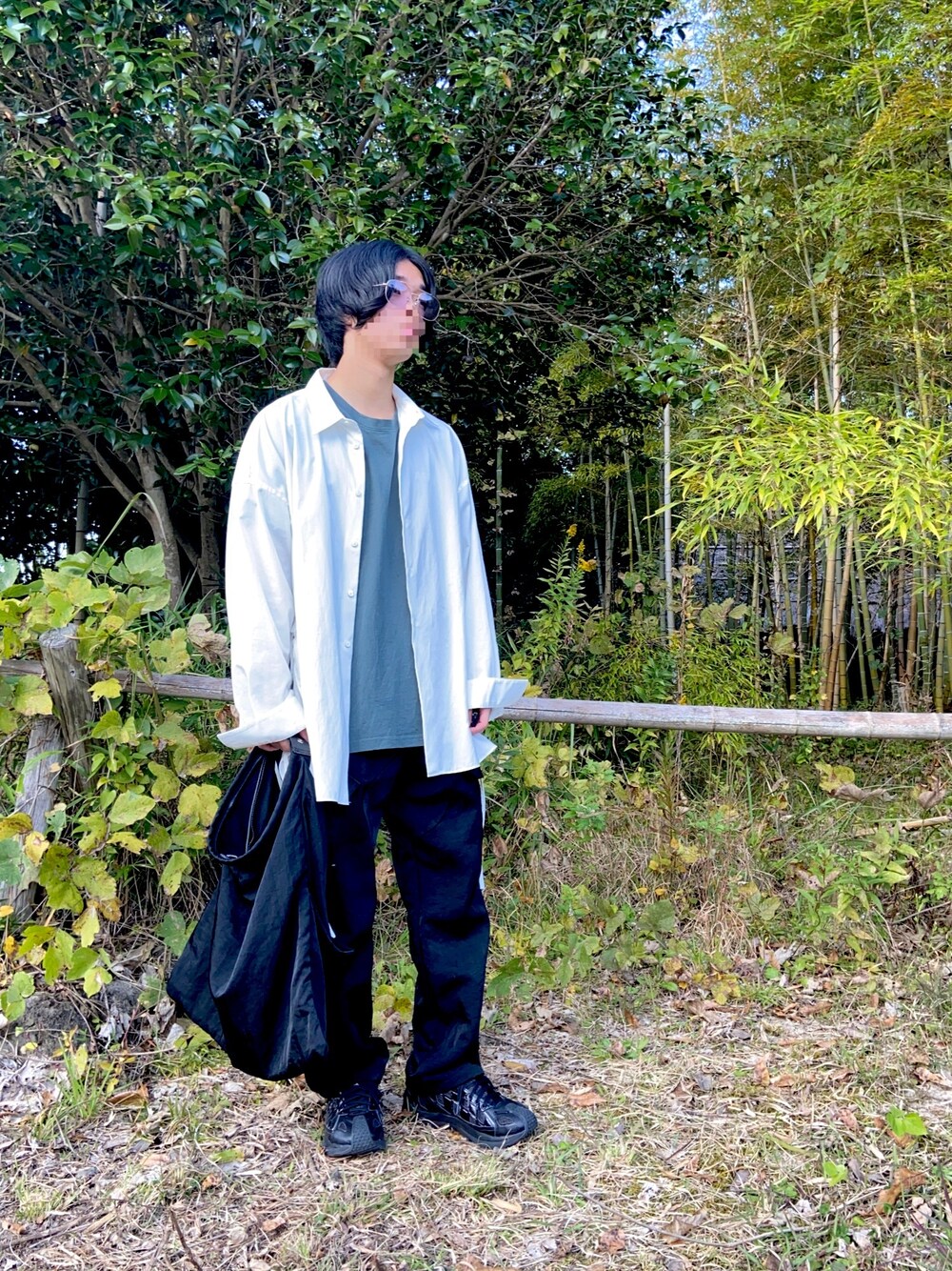 「affixworks、affix、kiko kostadinov、テックウェア、キコラー」｜「VERYNERDのアイテム（サングラス、パープル系）」を使った、naoさん（メンズ・168cm）の秋コーディネートの1枚目の写真