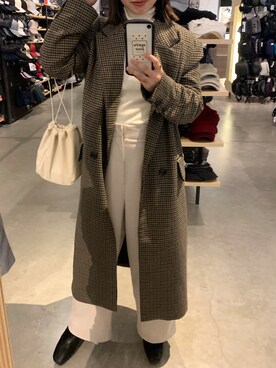 「ZARA（ザラ）のアイテム（チェスターコート、ブラウン系）」を使った、neneさん（レディース）の冬コーディネート