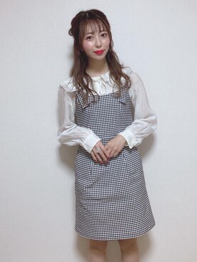 「フェミニンコーデ」｜「アイテム（ジャンパースカート）」を使った、るんさん（レディース・163cm）の春コーディネート