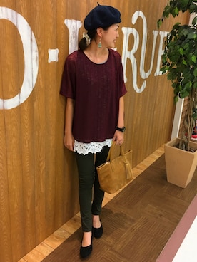 「アイテム（アンサンブル、レッド系）」を使った、saoさん（レディース・161cm）の夏コーディネート