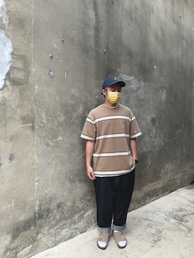 「JW Anderson（ジェイダブリューアンダーソン）のアイテム（キャップ）」を使った、劉さん（メンズ・170cm）の夏コーディネート