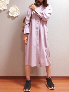 Uniqlo ユニクロ のシャツワンピース ピンク系 を使った人気ファッションコーディネート Wear