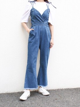 「日系极简」｜「アイテム（サロペット/オーバーオール）」を使った、MODEROBE.OFFICIALさん（レディース・165cm）の春コーディネート