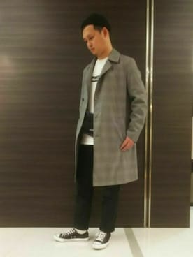 「tk.TAKEO KIKUCHI」｜「アイテム（ステンカラーコート）」を使った、tk.TAKEO KIKUCHI 小倉駅前アイム店さん（メンズ・173cm）の冬コーディネート