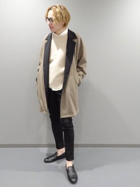 「金髪」｜「アイテム（チェスターコート）」を使った、tk.TAKEO KIKUCHI 小倉駅前アイム店さん（メンズ・185cm）の冬コーディネート