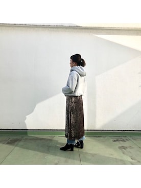 「mystic（ミスティック）のアイテム（パーカー）」を使った、カガヤさん（レディース・162cm）の冬コーディネート