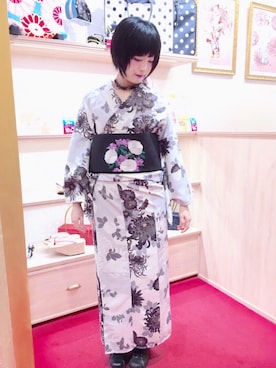 「ふりふ（フリフ）のアイテム（浴衣）」を使った、よるねこねるよさん（レディース・163cm）の夏コーディネート