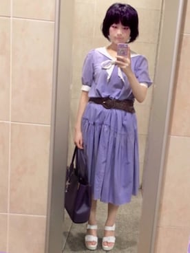 「メッシュベルト」｜「アイテム（ワンピース/ドレス）」を使った、よるねこねるよさん（レディース・163cm）の夏コーディネート