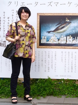 「紫色」｜よるねこねるよさん（レディース・163cm）の夏コーディネート