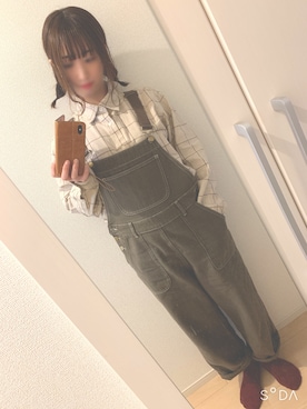 「フランネルシャツ」｜「アイテム（オールインワン・サロペット）」を使った、umi*さん（レディース・158cm）の冬コーディネート
