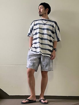 「RAINBOW SANDALS（レインボーサンダル）のアイテム」を使った、でーひーさん（メンズ・173cm）の夏コーディネート
