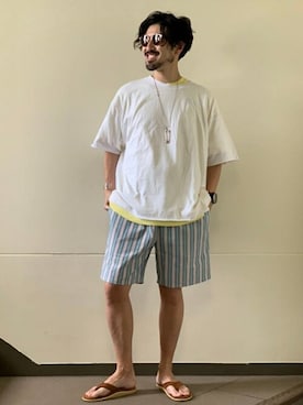 「ISLAND SLIPPER（アイランドスリッパ）のアイテム」を使った、でーひーさん（メンズ・173cm）の夏コーディネート