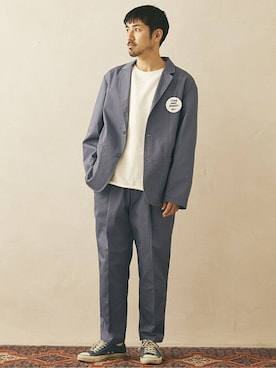 「JOURNAL STANDARD relume（ジャーナルスタンダード　レリューム）の◆CALIFORNIA コットン/ポリエステル ジャケット（テーラードジャケット、ブルー系）」を使った、でーひーさん（メンズ・173cm）の冬コーディネート