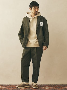 「JOURNAL STANDARD relume（ジャーナルスタンダード　レリューム）の◆CALIFORNIA コットン/ポリエステル ジャケット（テーラードジャケット、グリーン系）」を使った、でーひーさん（メンズ・173cm）の冬コーディネート