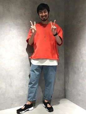 「JOURNAL STANDARD relume（ジャーナルスタンダード　レリューム）の◆CALIFORNIA プルオーバー スウェット S/S（スウェット、レッド系）」を使った、でーひーさん（メンズ・173cm）の春コーディネート