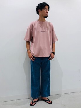 「SENSE OF PLACE by URBAN RESEARCH（センスオブプレイスバイアーバンリサーチ）のワイドデニム（その他パンツ）」を使った、たろーさん（メンズ・183cm）の夏コーディネート