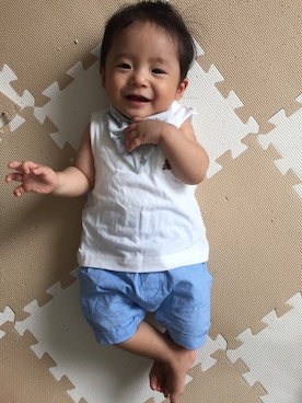 「アイテム（スタイ/よだれかけ、グレー系）」を使った、Ren☆さん（キッズ・70cm）の夏コーディネート