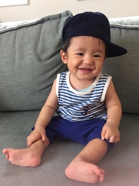 「アイテム（タンクトップ、ブルー系）」を使った、Ren☆さん（キッズ・70cm）の夏コーディネート