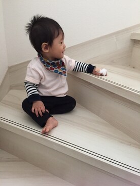 「アイテム（肌着、ブラック系）」を使った、Ren☆さん（キッズ・70cm）の秋コーディネート