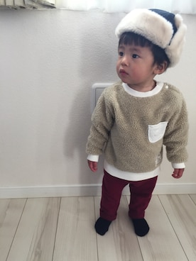 「YELLOWFACE（イエローフェイス）のアイテム」を使った、Ren☆さん（キッズ・70cm）の冬コーディネート