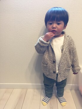 「ネコ」｜「アイテム（チノパンツ）」を使った、Ren☆さん（キッズ・70cm）の春コーディネート