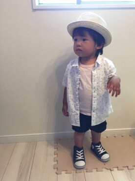 「H&M（エイチ・アンド・エム）のアイテム（その他パンツ）」を使った、Ren☆さん（キッズ・70cm）の夏コーディネート