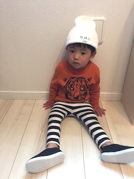 「BEAMS BOY（ビームスボーイ）のアイテム（ニットキャップ/ビーニー）」を使った、Ren☆さん（キッズ・80cm）の冬コーディネート