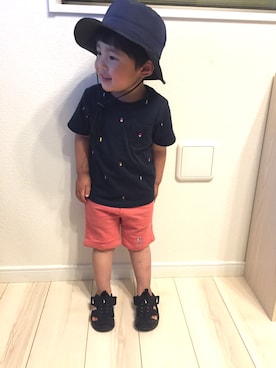 「黒サンダル」｜「アイテム（その他）」を使った、Ren☆さん（キッズ・80cm）の春コーディネート