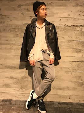 「HARE（ハレ）のアイテム（ライダースジャケット）」を使った、山川 翔平/HARE西宮ガーデンズさん（メンズ・170cm）の冬コーディネート