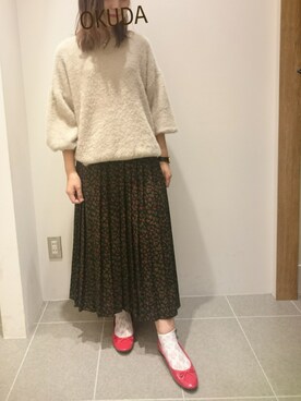 Oku-chanさんの「・ジョーゼットプリーツスカート」を使ったコーディネート