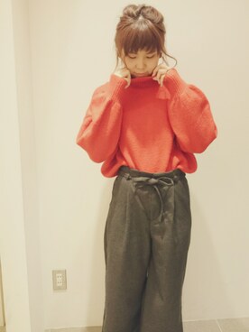 「ボリュームニット」｜「アイテム（パンツ）」を使った、Oku-chanさん（レディース・158cm）の秋コーディネート