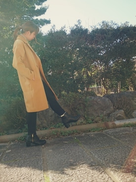 「アイテム（チェスターコート、イエロー系）」を使った、Oku-chanさん（レディース・158cm）の秋コーディネート