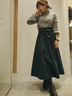 「タートルネック」｜「アイテム（ボディバッグ/ウエストポーチ）」を使った、Oku-chanさん（レディース・158cm）の冬コーディネート